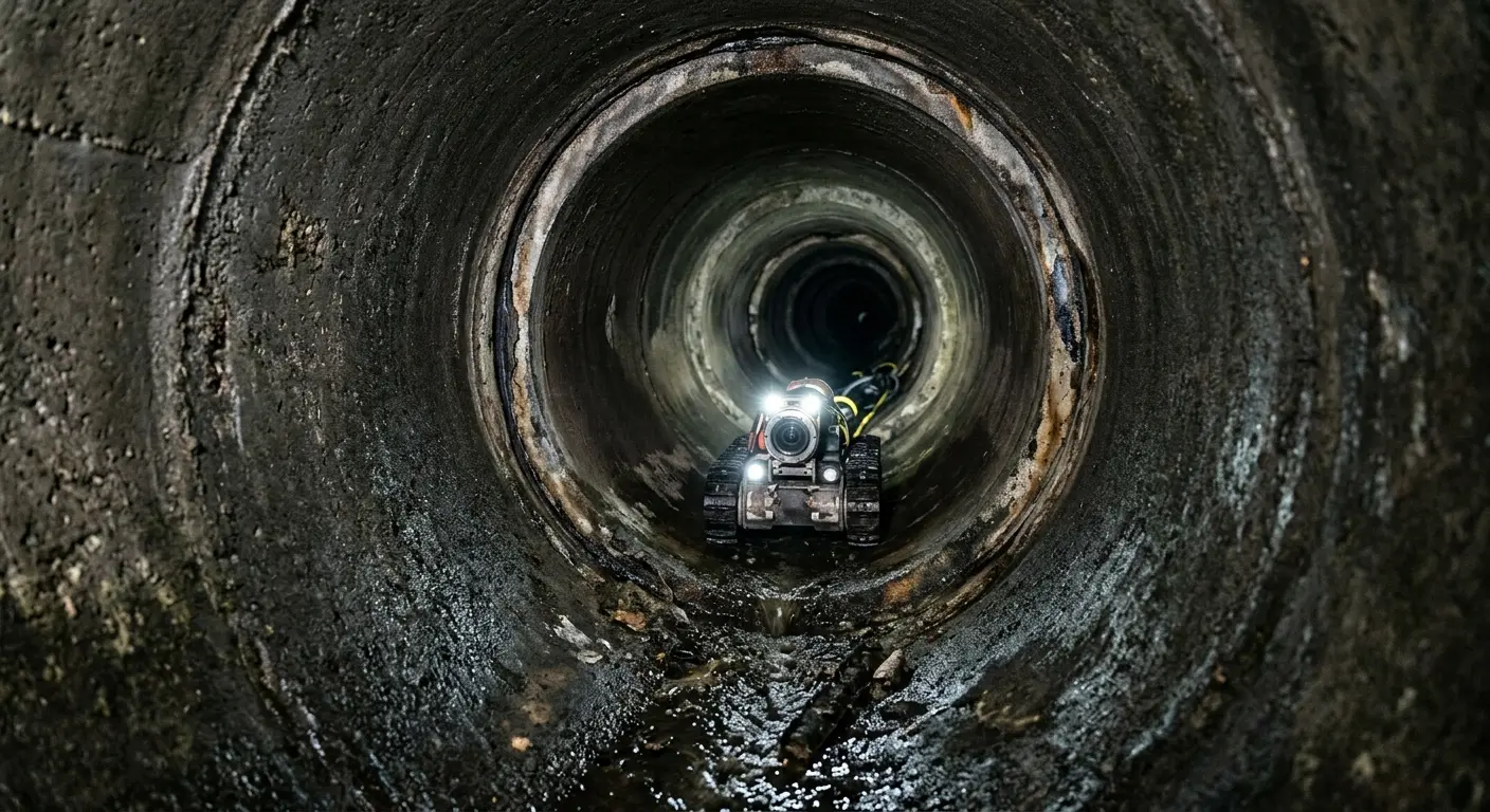 Robotic sewer camera inspecting pipe interior for Sewer Line Cleaning in Chartiers